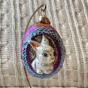 CHRISTOPHER RADKO Eggspecting Anybunny Easter Glass Christmas Ornament Egg Bunny